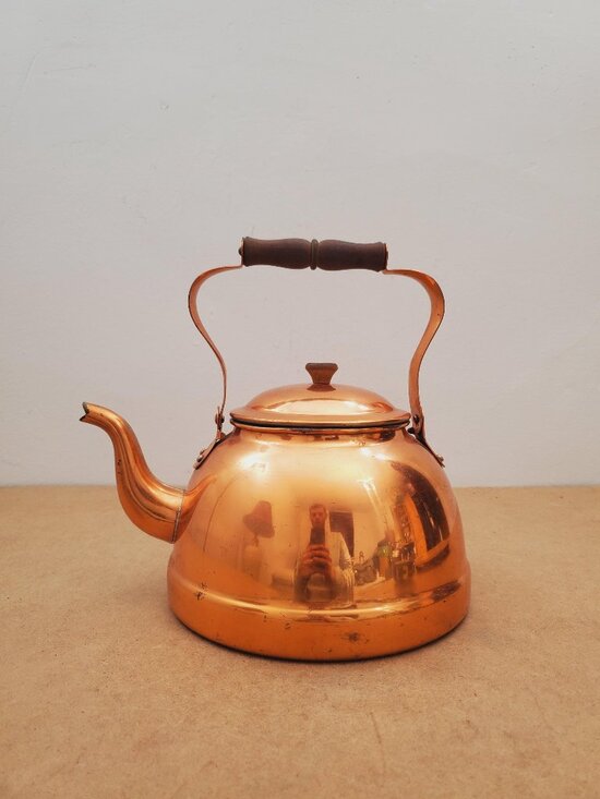 Other - Vintage Copper Kettle with Brass & Wood Handle Antique Copper Kettle/Teapot